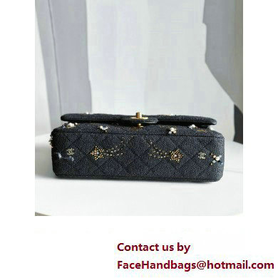 Chanel Embroidered Tweed, Strass, Glass Pearls  &  Gold-Tone Metal Small Classic Handbag A01113 Black 2023